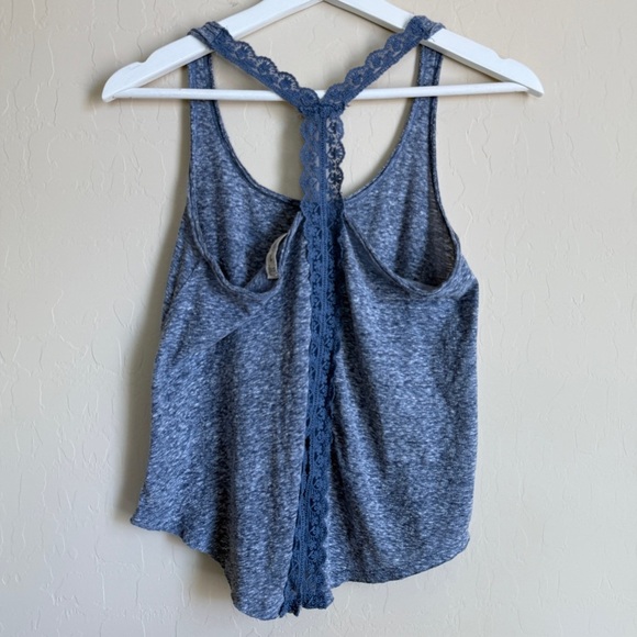A&F Blue Lace Trim Racerback Burnout Tank Split Open Back Women’s Size XS - Picture 5 of 9